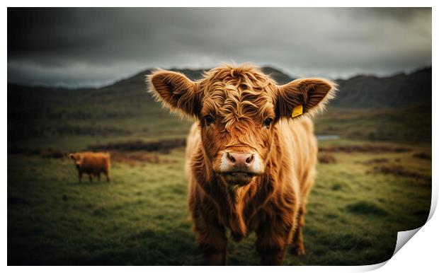 Close-up of a highland baby cow standing above the Print by Guido Parmiggiani