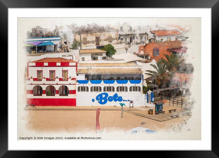 Algarve's Carvoeiro Beach: Watercolour Dream Framed Mounted Print by RJW Images