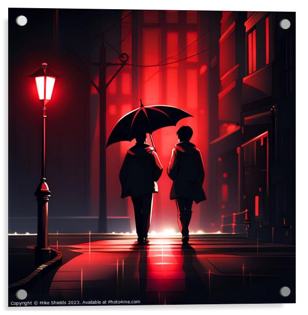 Crimson Love under Moonlit Rain Acrylic by Mike Shields