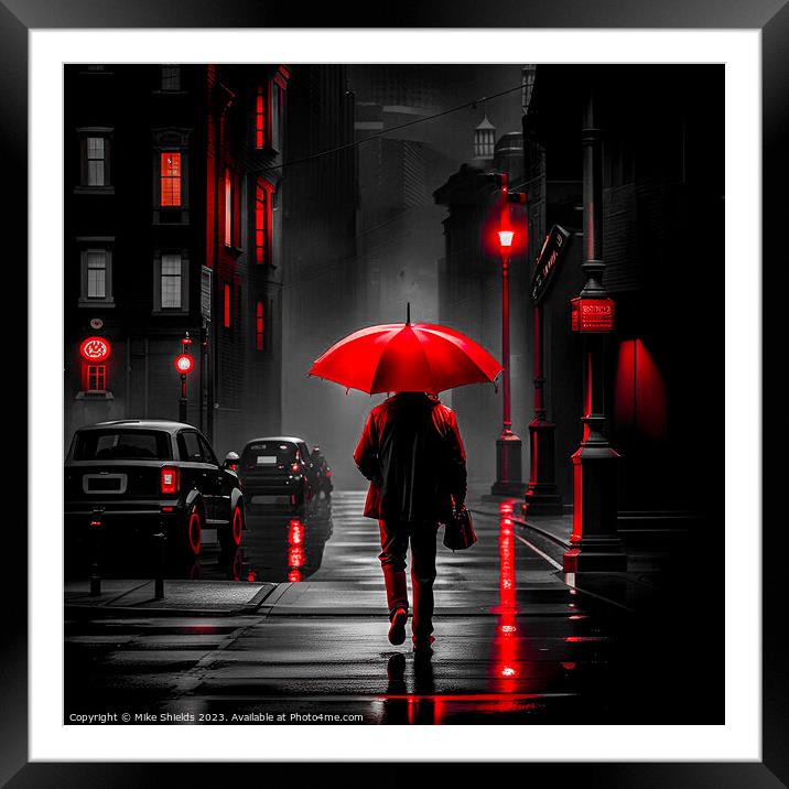 Night Stroll: A Pop of Red Framed Mounted Print by Mike Shields