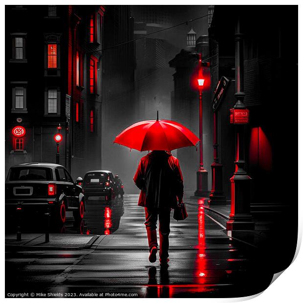 Night Stroll: A Pop of Red Print by Mike Shields