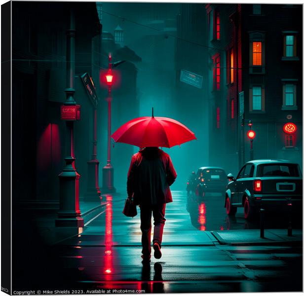 The Scarlet Guard in Rainy Metropolis Canvas Print by Mike Shields