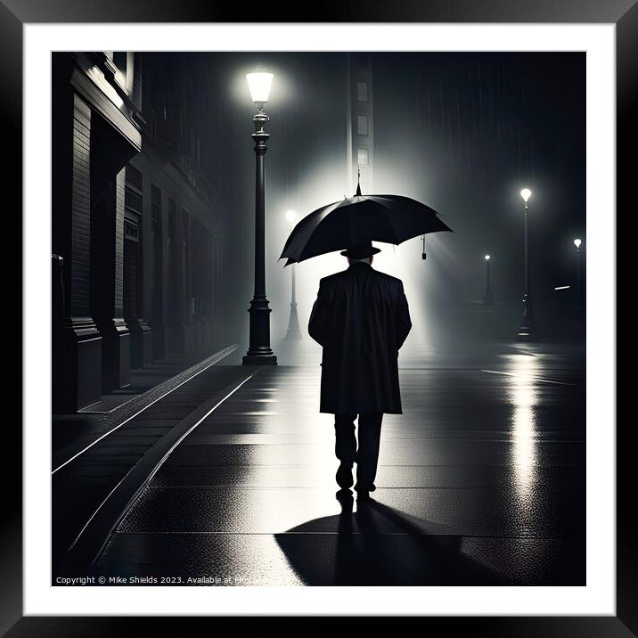 Solitary Stroll under Showering Sky Framed Mounted Print by Mike Shields