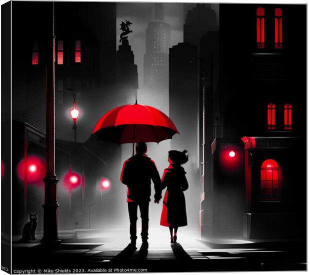 Enigmatic Love under Crimson Parasol Canvas Print by Mike Shields