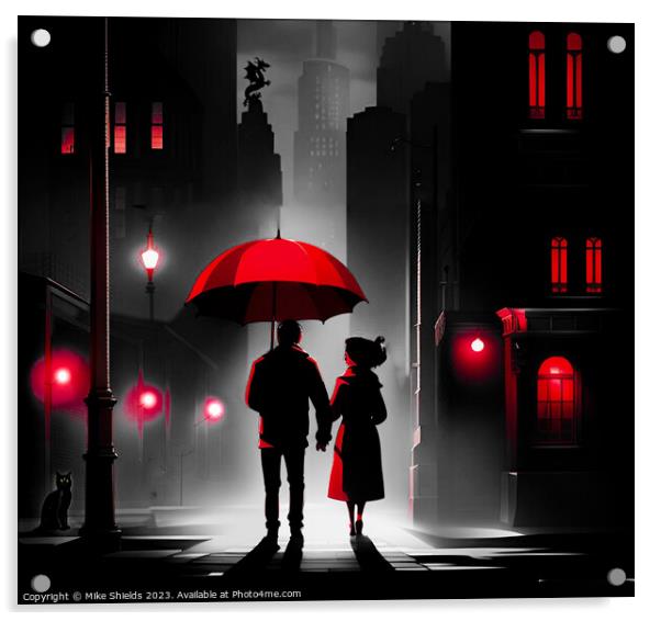 Enigmatic Love under Crimson Parasol Acrylic by Mike Shields