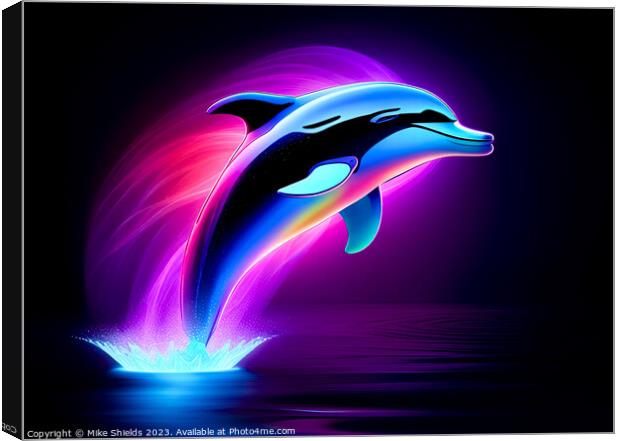 Neon Dolphin Canvas Print by Mike Shields