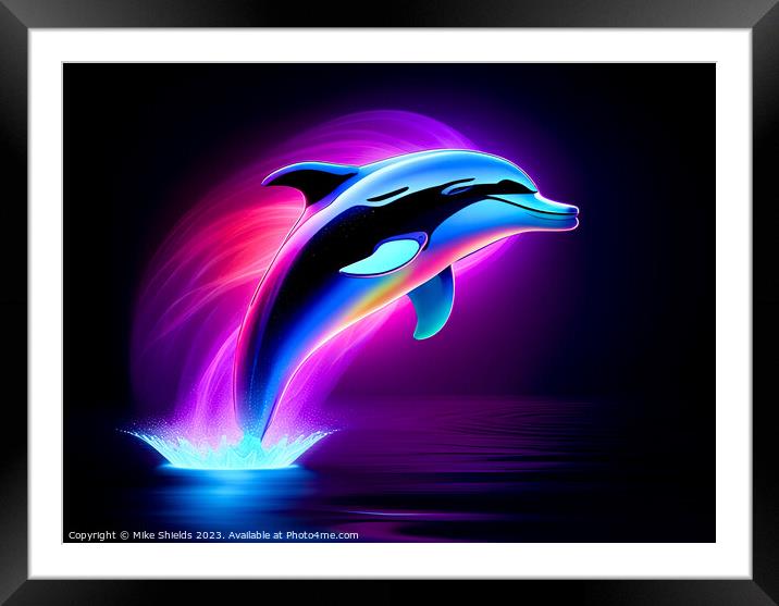 Neon Dolphin Framed Mounted Print by Mike Shields