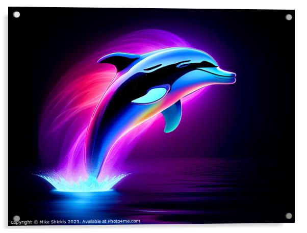 Neon Dolphin Acrylic by Mike Shields