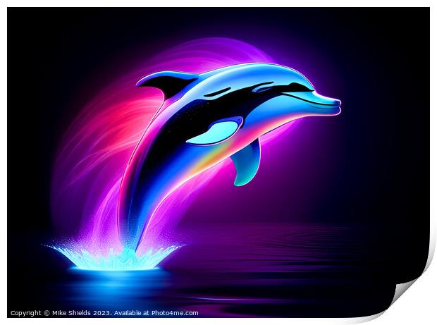 Neon Dolphin Print by Mike Shields