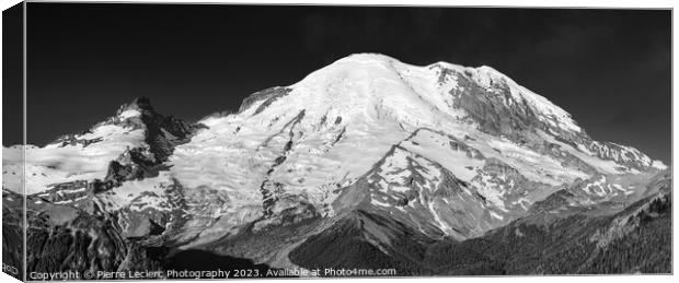 Monochrome Majesty, Mount Rainier's Glaciated Peak Canvas Print by Pierre Leclerc Photography