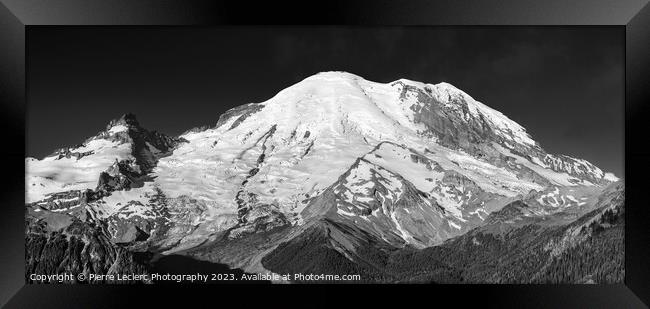 Monochrome Majesty, Mount Rainier's Glaciated Peak Framed Print by Pierre Leclerc Photography