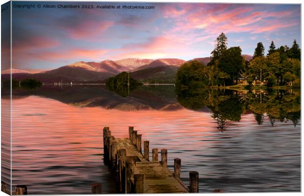 Sunset at Lake Windermere  Canvas Print by Alison Chambers