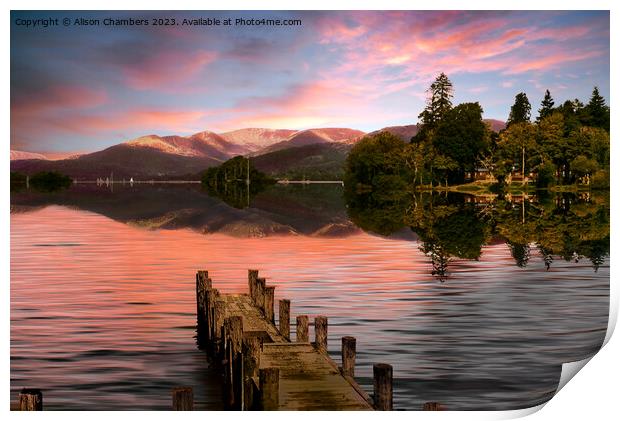Sunset at Lake Windermere  Print by Alison Chambers