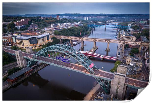 Newcastles Famous Bridges Print by Apollo Aerial Photography