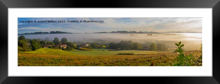 View on a farm and surrounding fields during sunrise on the pilgrimage hike Camino Santiago Framed Mounted Print by Kristof Bellens