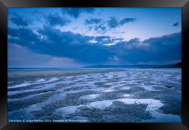 Benllech Beach Wet Sand Framed Print by Angie Morton
