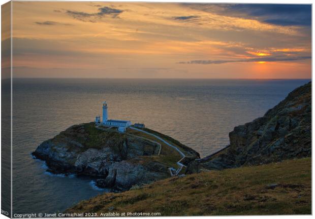 South Stack Lighthouse at Sunset Canvas Print by Janet Carmichael