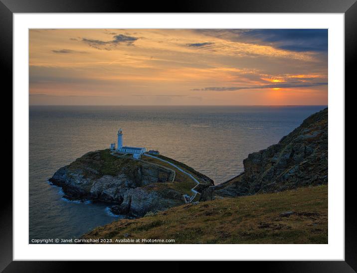 South Stack Lighthouse at Sunset Framed Mounted Print by Janet Carmichael
