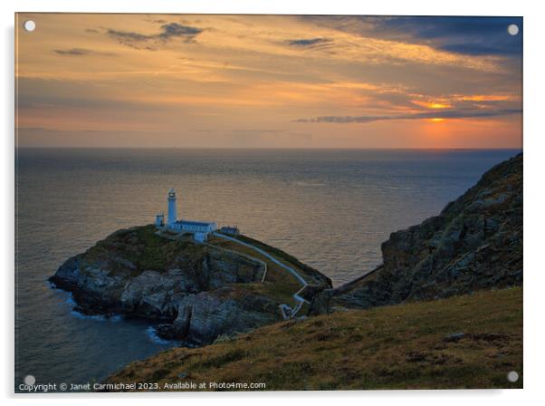 South Stack Lighthouse at Sunset Acrylic by Janet Carmichael