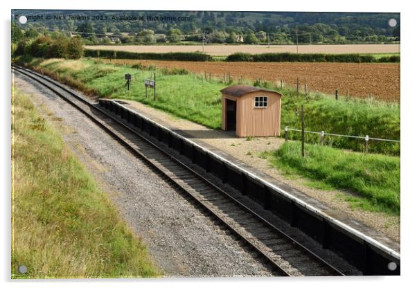 Railway Station near Hayles Abbey with a single rail track  Acrylic by Nick Jenkins