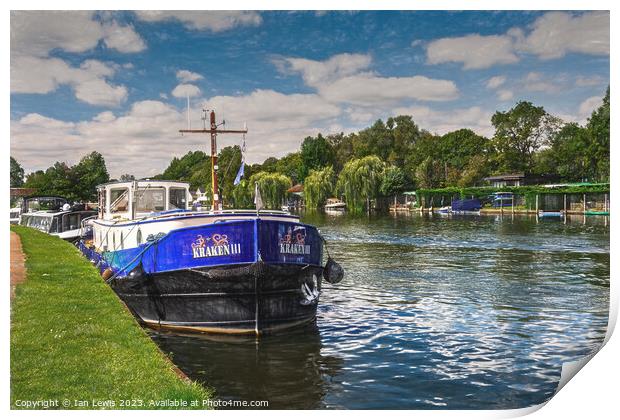 Moorings By The Thames Path at Henley Print by Ian Lewis