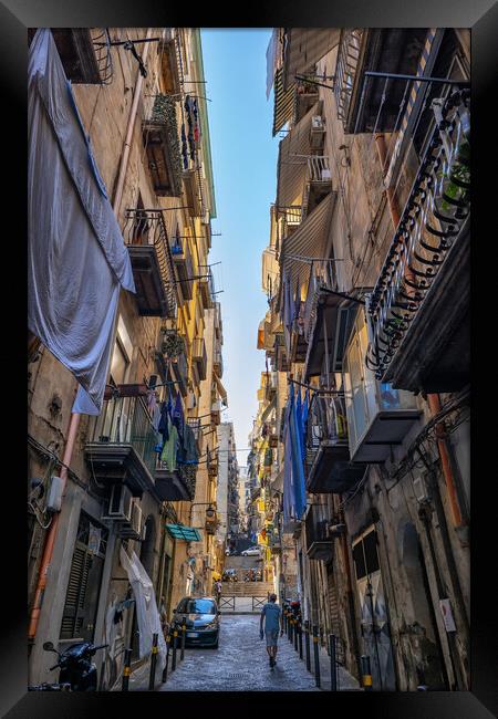 Narrow Street Houses In Spanish Quarter In Naples Framed Print by Artur Bogacki