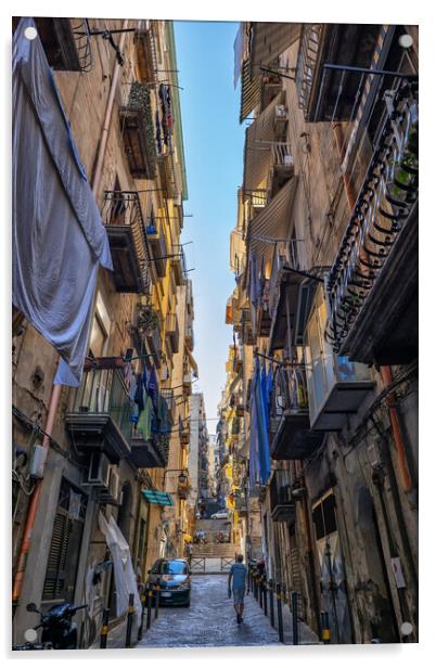 Narrow Street Houses In Spanish Quarter In Naples Acrylic by Artur Bogacki