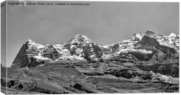Eiger Monch Jungfrau pan monochrome Canvas Print by Graham Moore