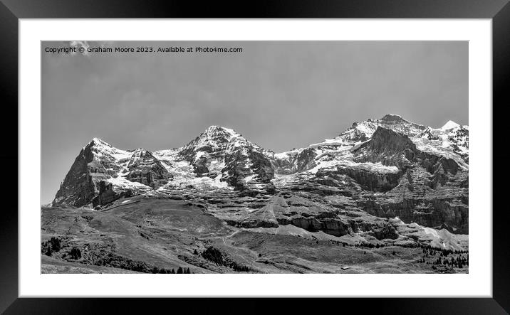 Eiger Monch Jungfrau pan monochrome Framed Mounted Print by Graham Moore