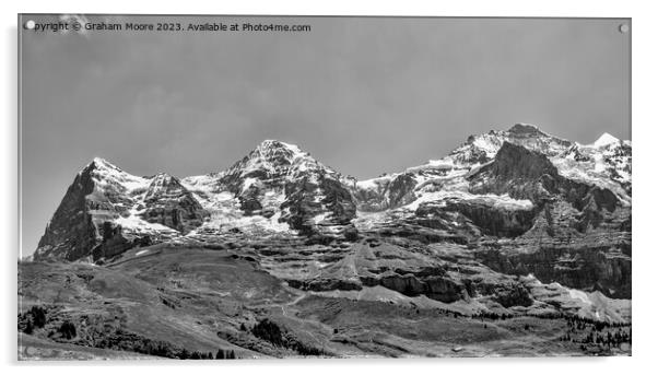 Eiger Monch Jungfrau pan monochrome Acrylic by Graham Moore