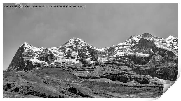 Eiger Monch Jungfrau pan monochrome Print by Graham Moore