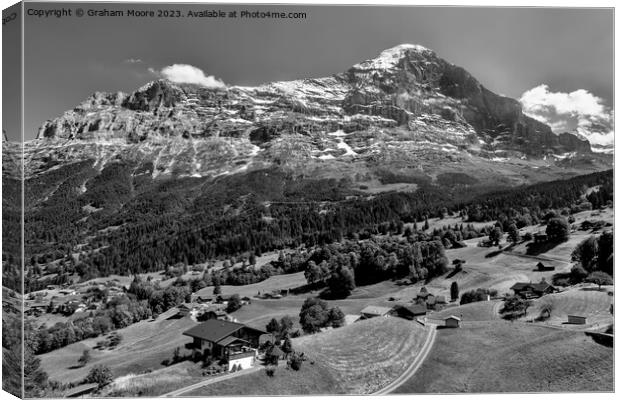 Eiger above Grindelwald monochrome Canvas Print by Graham Moore