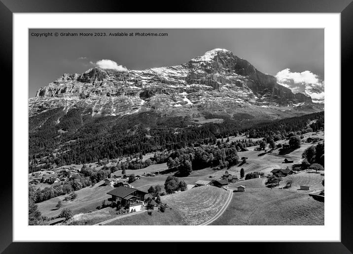 Eiger above Grindelwald monochrome Framed Mounted Print by Graham Moore