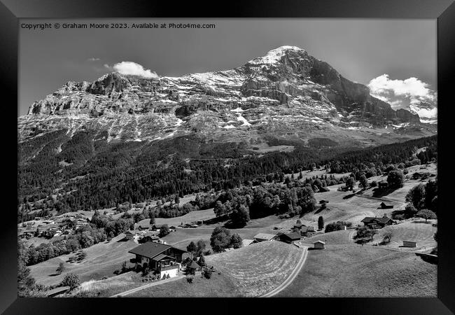 Eiger above Grindelwald monochrome Framed Print by Graham Moore