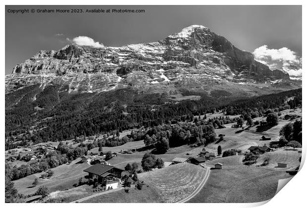 Eiger above Grindelwald monochrome Print by Graham Moore