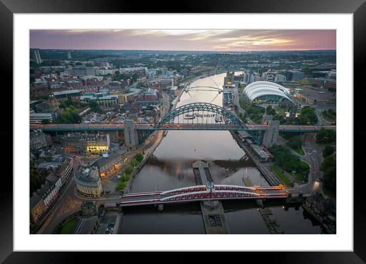 Newcastle Bridges at Dawn Framed Mounted Print by Apollo Aerial Photography