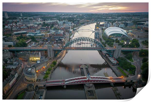 Newcastle Bridges at Dawn Print by Apollo Aerial Photography