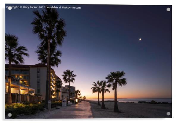 A beach path on Coronado beach, San Diego, at sunrise.  Acrylic by Gary Parker