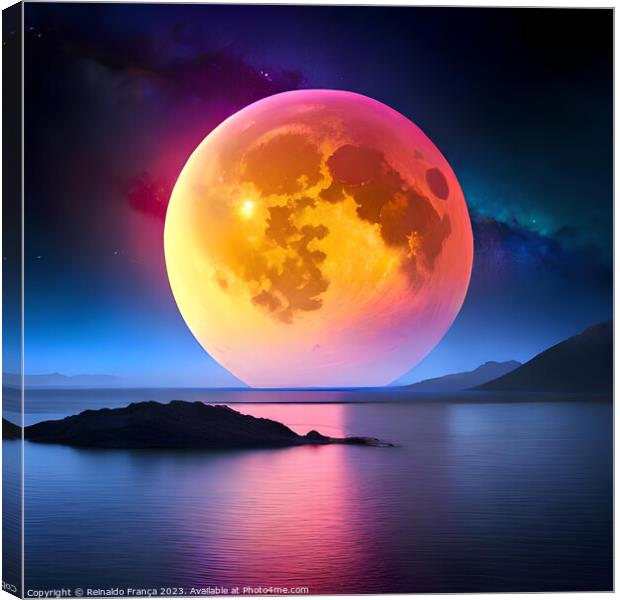 A beautiful multicolored moon over the waters Canvas Print by Reinaldo França