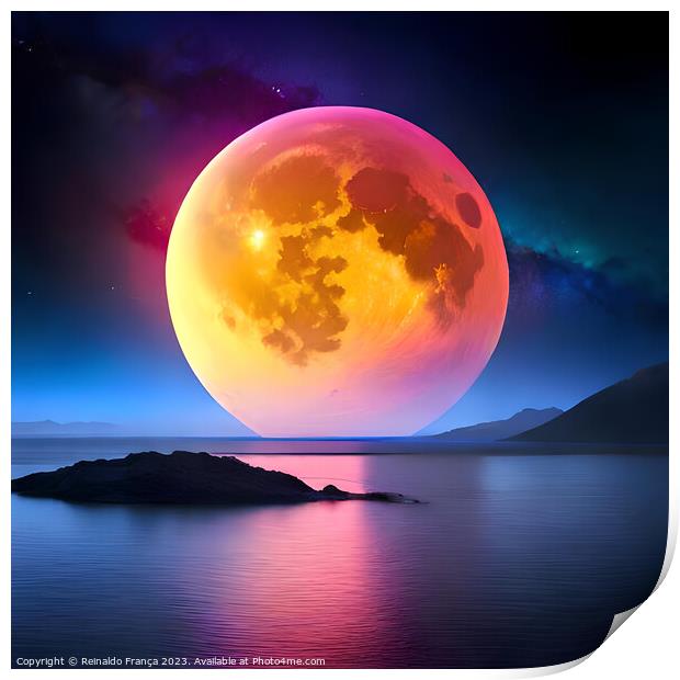 A beautiful multicolored moon over the waters Print by Reinaldo França