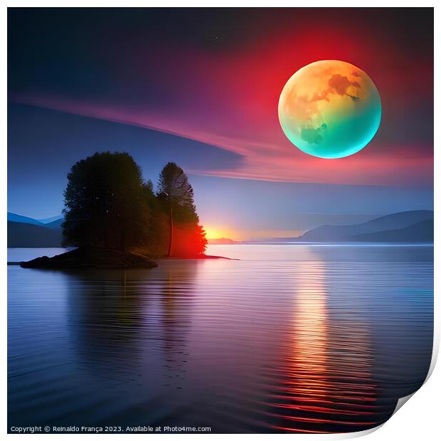 A multicolored moon in a beautiful southern landscape Print by Reinaldo França