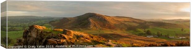 The Roaches and Hen Cloud, Early Morning Light Panoramic. Canvas Print by Craig Yates