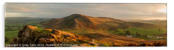 The Roaches and Hen Cloud, Early Morning Light Panoramic. Acrylic by Craig Yates