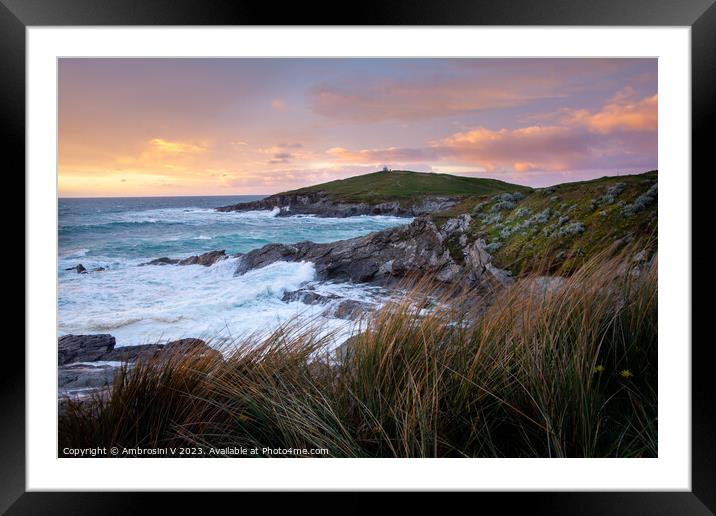 Newquay Towan Headland at Sunset Framed Mounted Print by Ambrosini V