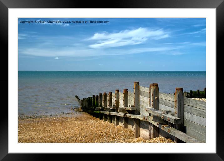 Whitstable Beach and Sea Groynes Framed Mounted Print by Alison Chambers