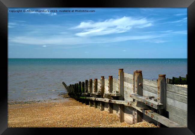 Whitstable Beach and Sea Groynes Framed Print by Alison Chambers