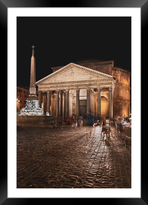 The Pantheon Temple At Night In Rome Framed Mounted Print by Artur Bogacki