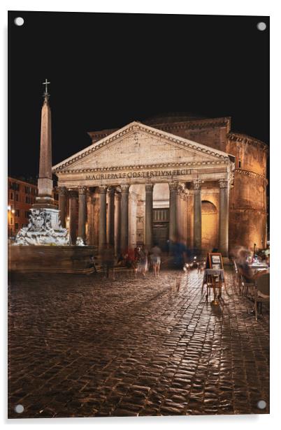 The Pantheon Temple At Night In Rome Acrylic by Artur Bogacki