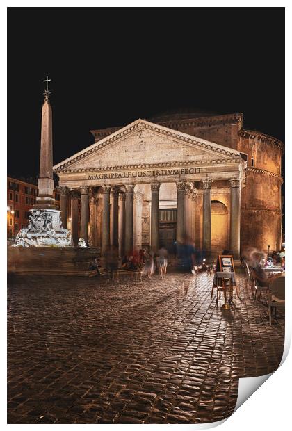 The Pantheon Temple At Night In Rome Print by Artur Bogacki