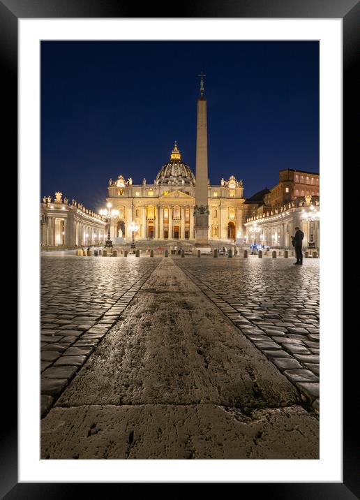 St Peter Square And Basilica At Night In Vatican Framed Mounted Print by Artur Bogacki